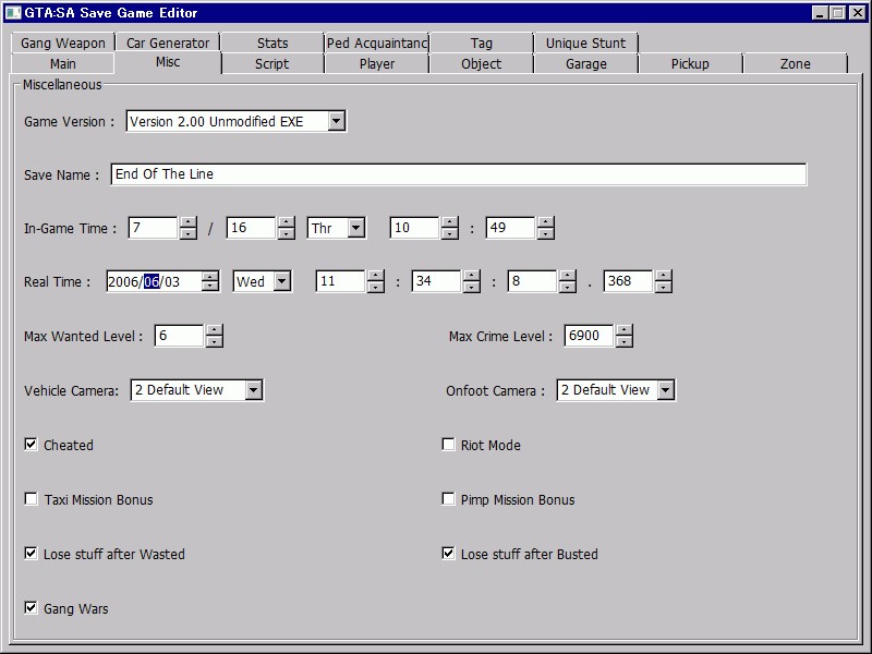 Savegame Editor v3.2 para GTA San Andreas